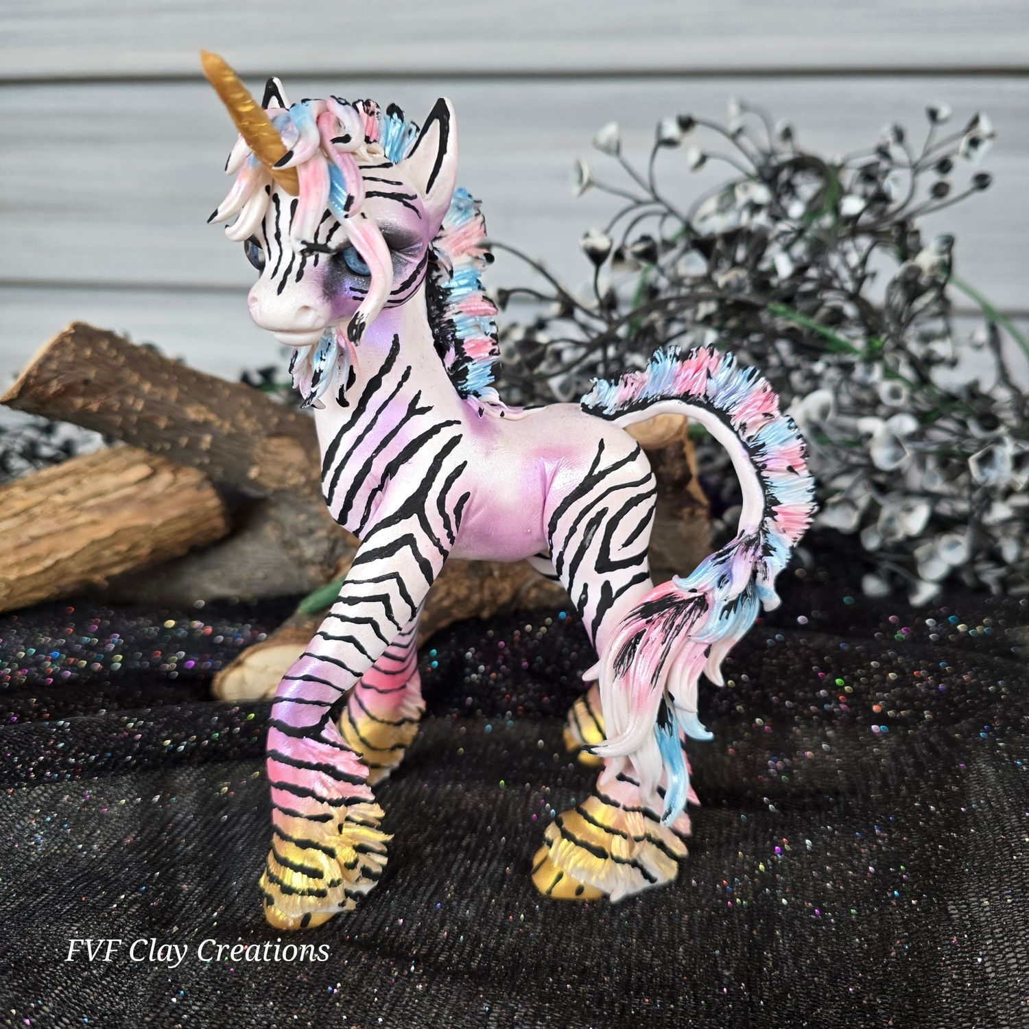 Pink,purple,gold zebra unicorn mare
