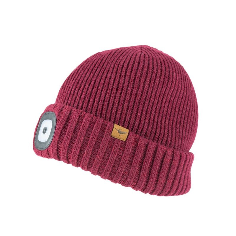 SealSkinz Waterproof Cold Weather LED Roll Cuff Beanie Hat - red