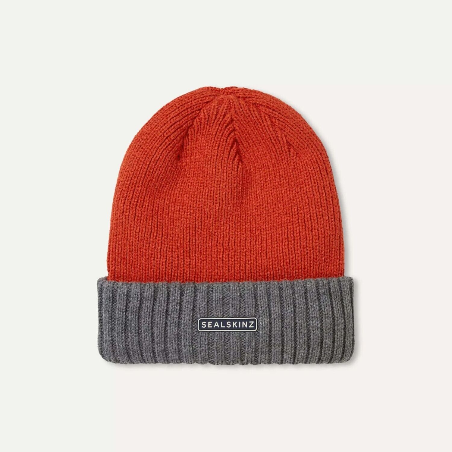 SealSkinz Waterproof Cold Weather Roll Cuff Beanie Hat - orange/grey