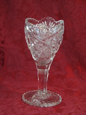 EAPG Vintage Buzz Saw Sawtooth Pinwheel Glass LARGE Hobstar Goblet Stemmed Vase