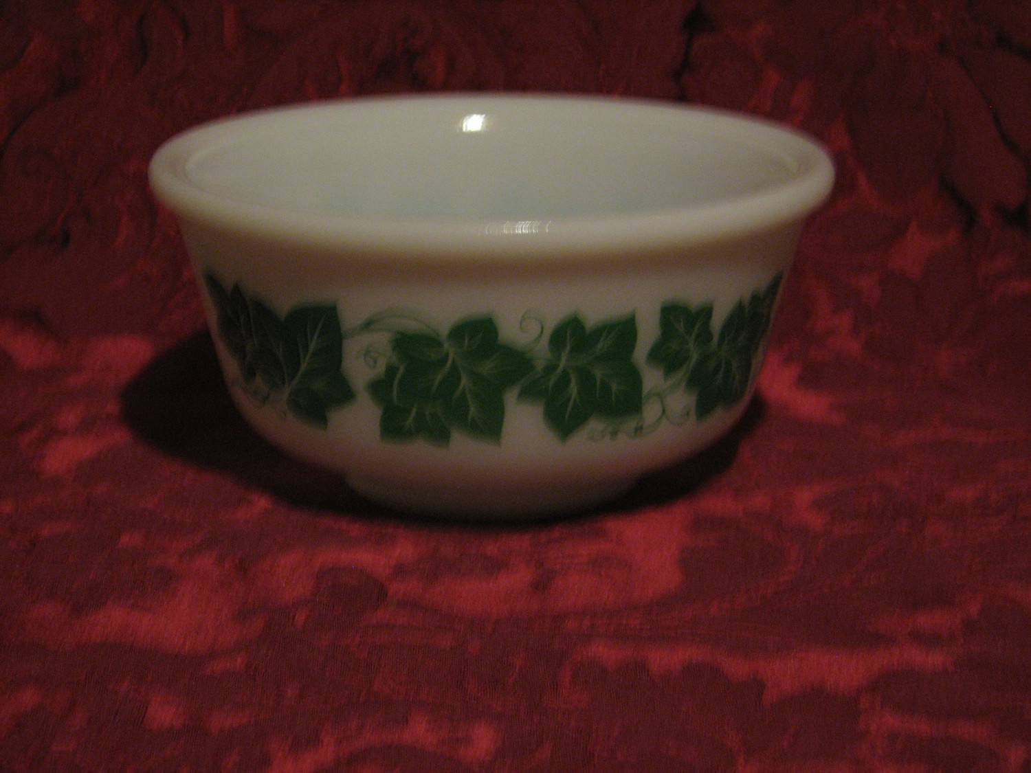 Hazel Atlas Milk Glass Green Ivy 6&quot; Bowl