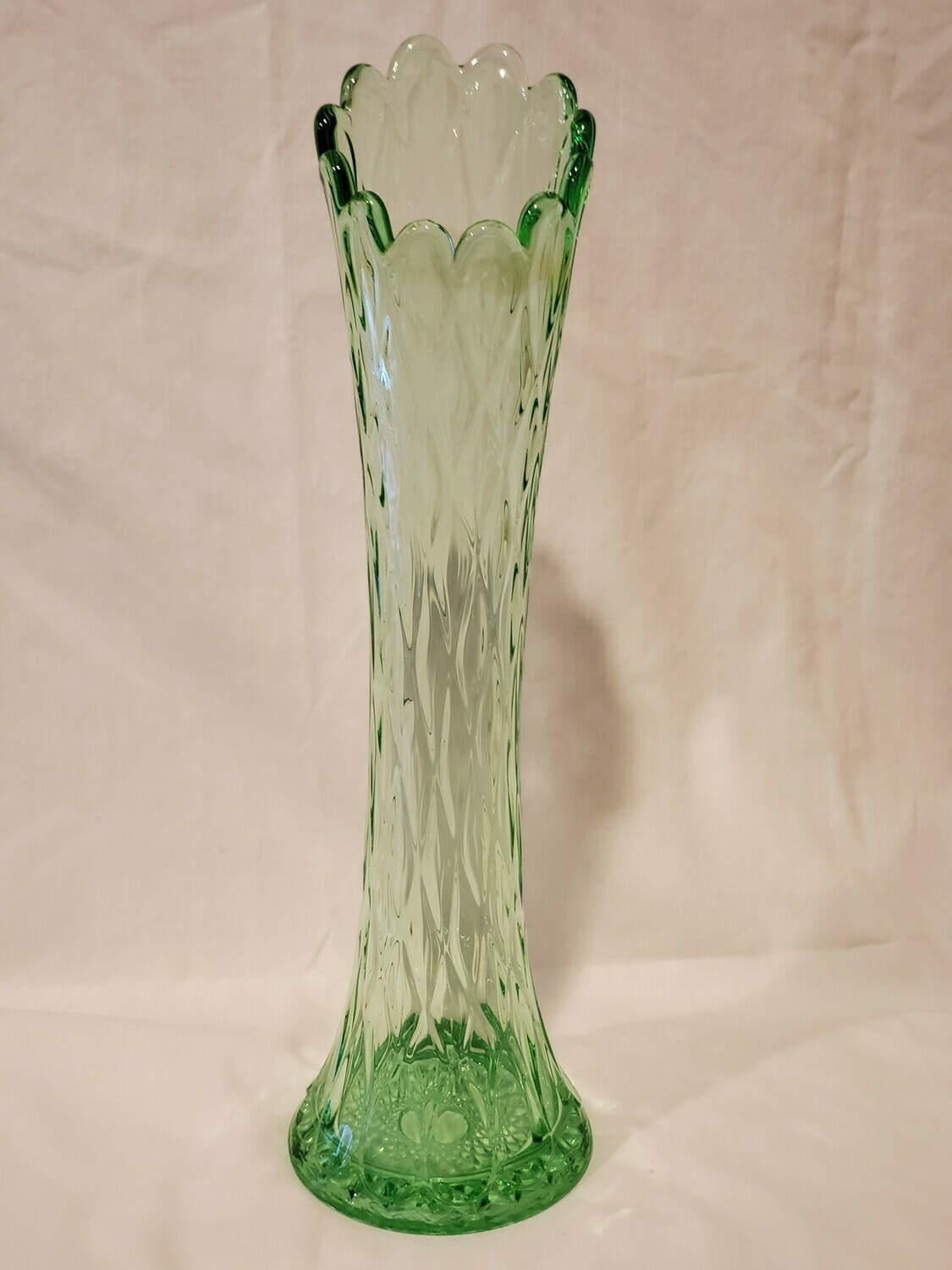 Jefferson Glass, Swung Vase, 12.5" H Diamond Oval Thumbprint Green