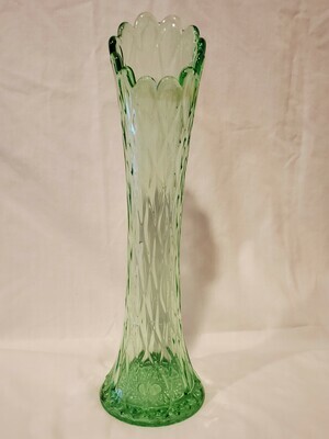 Jefferson Glass, Swung Vase, 11.5" H Diamond Oval Thumbprint Green