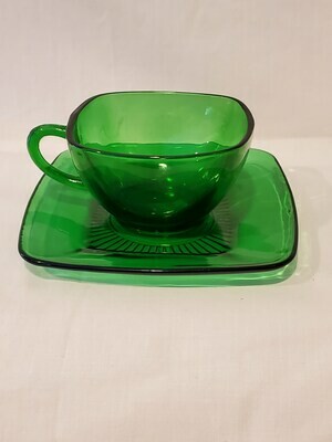 Anchor Hocking Charm Forest Green Cup & Saucer