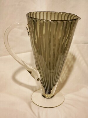 Murano Martini Pitcher, Hand Blown, Grey Striped, Light Smoke Glass