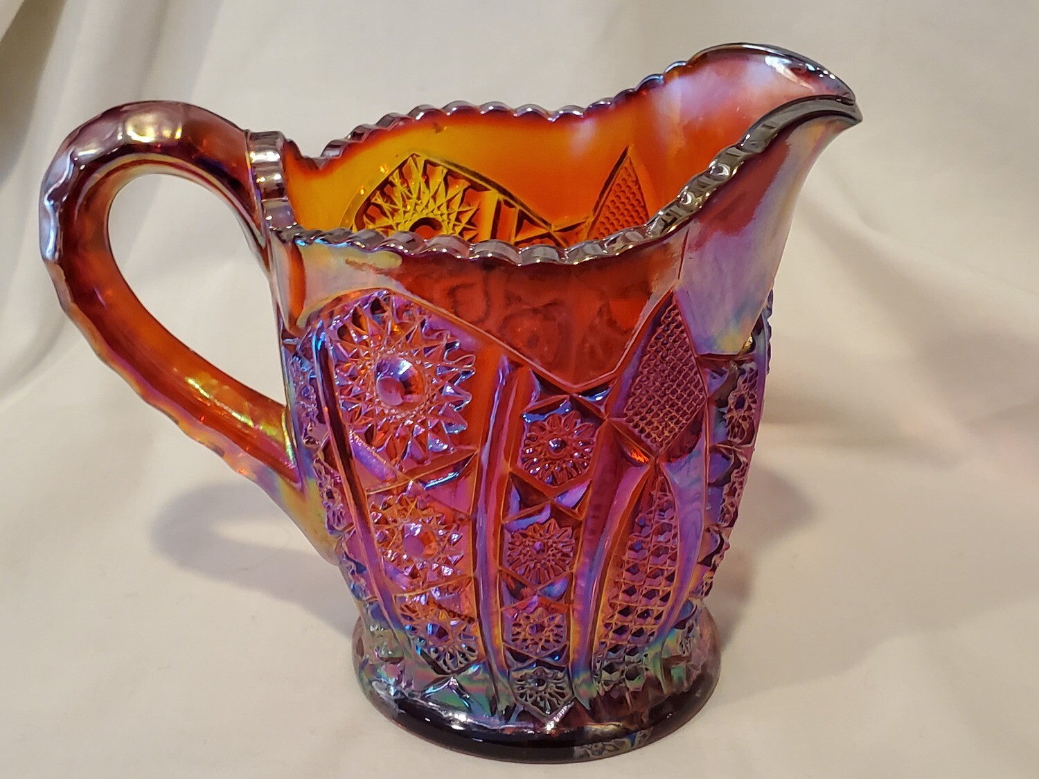 ​Indiana Glass, Open Creamer, Heirloom Sunset Carnival, 4 3/4" H x 3 5/8" W