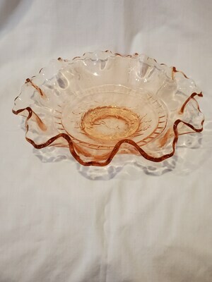 Floral Ruffled Tulip Design Bowl, Pink Depression Glass, 8 1/2" W