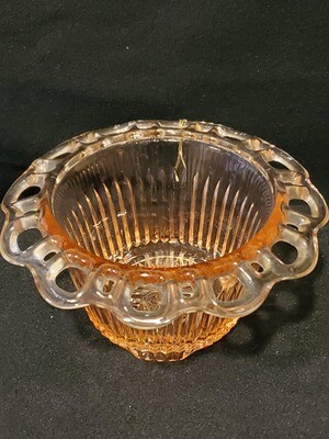 Anchor Hocking, Floral Bowl Footed, Pink Open Lace (Old Colony) Pattern