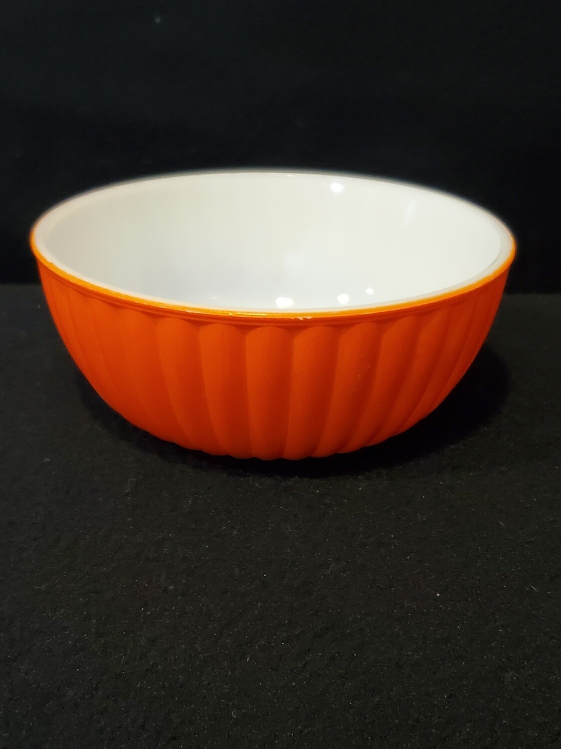 Hazel Atlas Cereal or Soup Bowl, Fired On Orange Ribbed, 4 7/8" W.