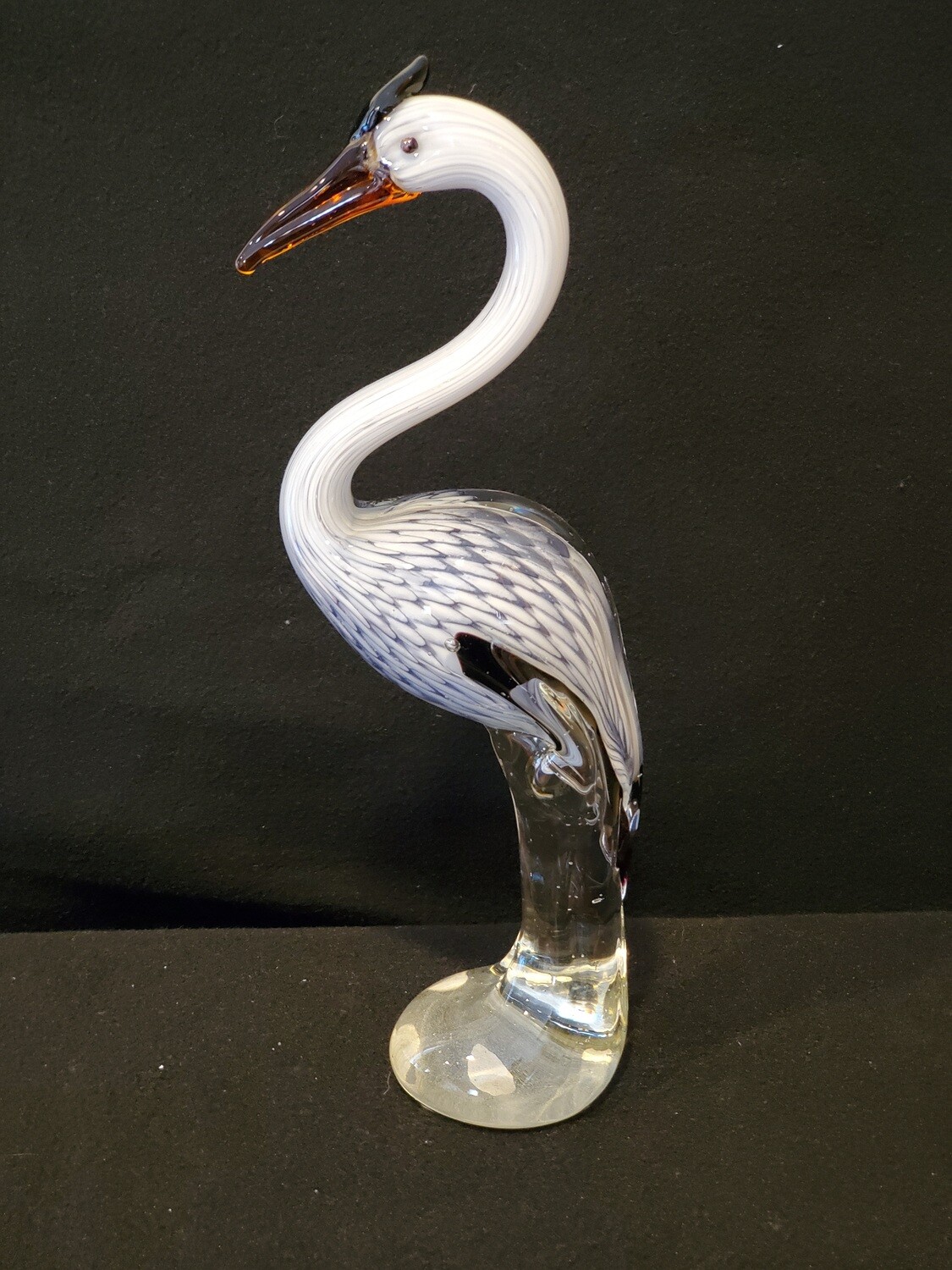 Glass Heron Egret Statue, Art glass 12.5&quot; Tall
