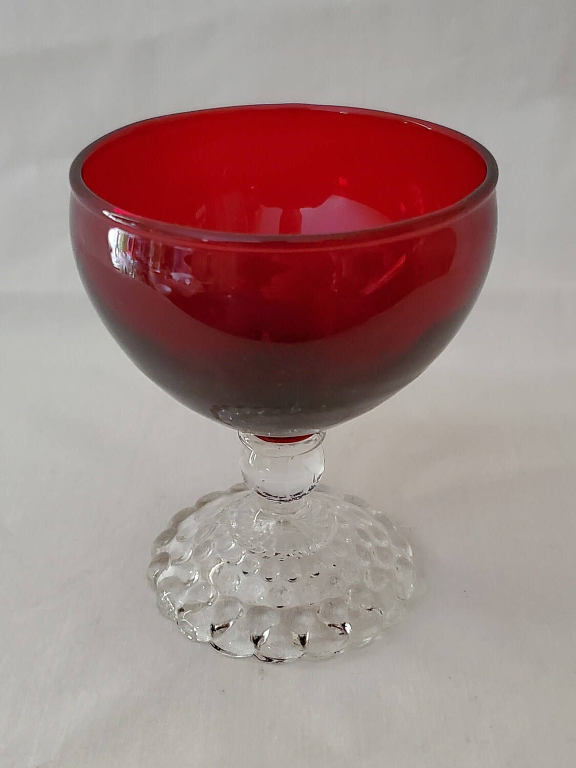 Anchor Hocking, Bubble Footed, Royal Ruby Red 3 1/4" Liquor Cocktail, Clear Bubble Footed