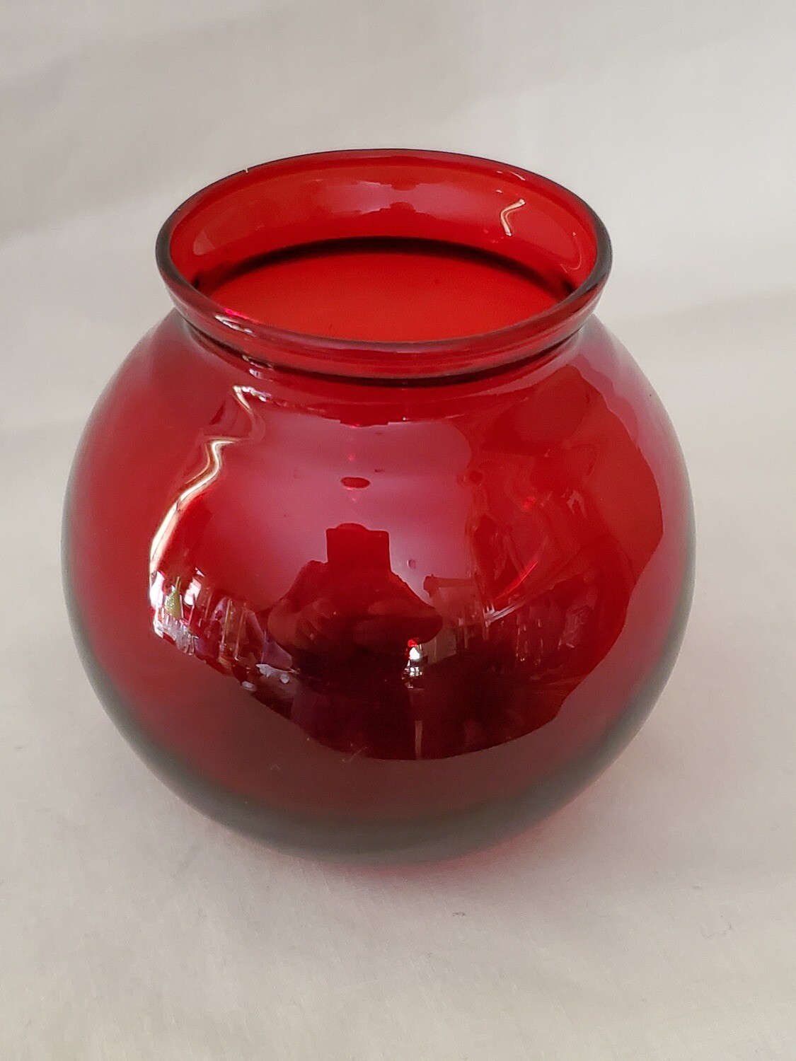 Anchor Hocking, Ivy Ball Flower Vase, Royal Ruby Red 4", Flat Bottom,