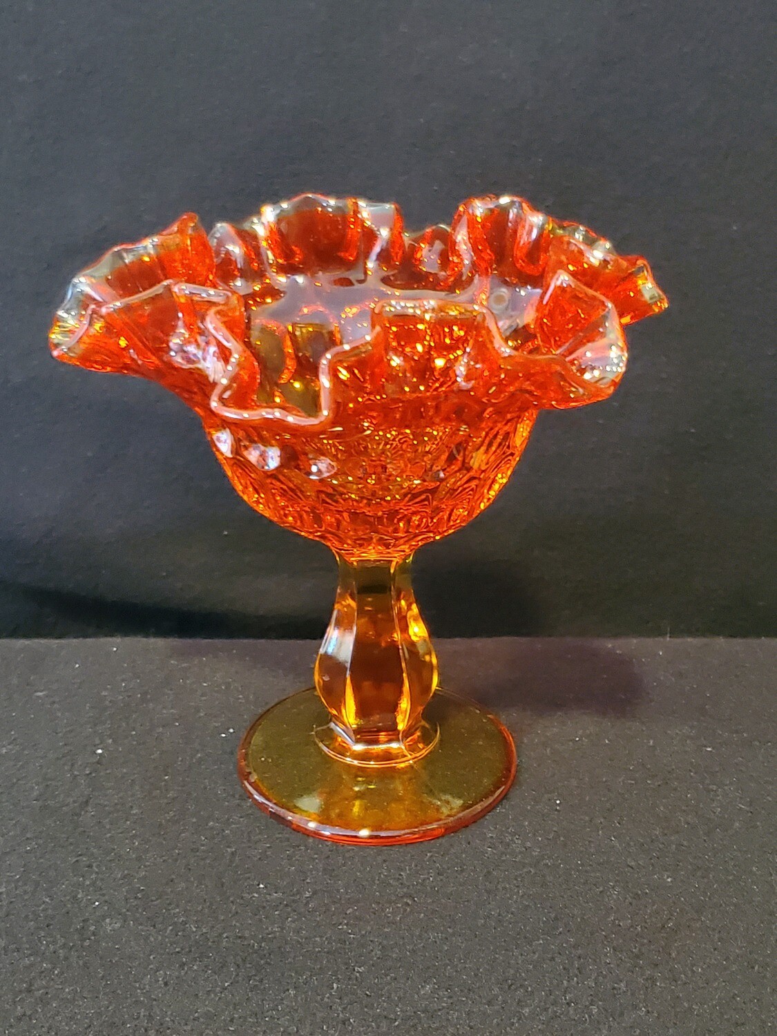 Fenton Thumbprint Compote, Colonial Orange Amberina, 6 1/8", Footed