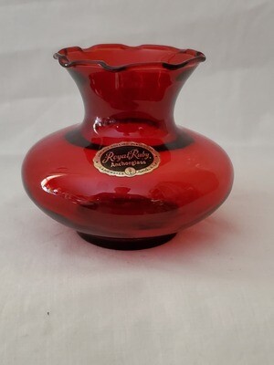Anchor Hocking, Crimped Bud Vase, Royal Ruby Red 4 1/4", Footed Bottom