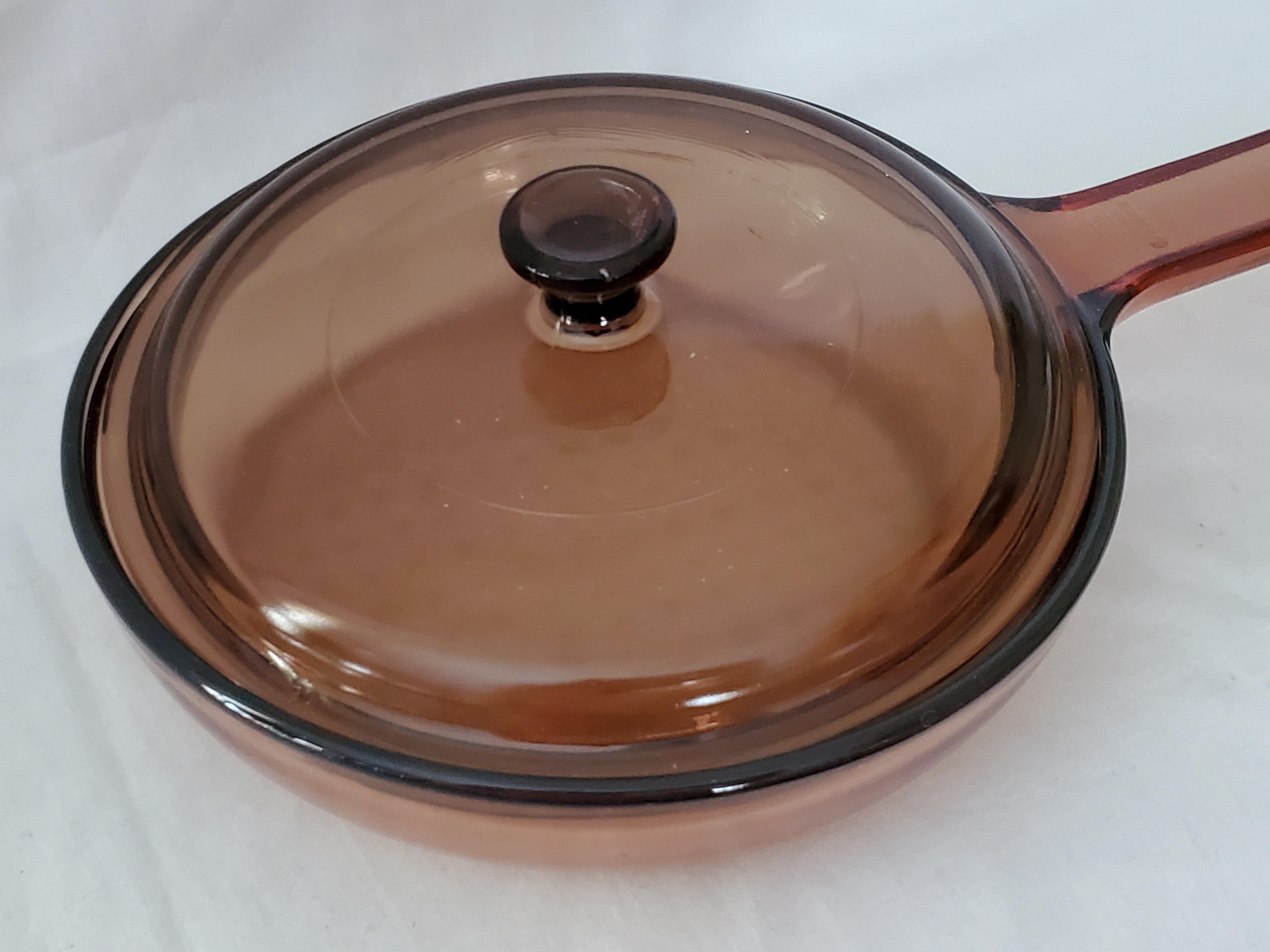 Corning Vision Ware 7 Inch Fry Frying Pan Skillet Waffle Bottom Amber Glass