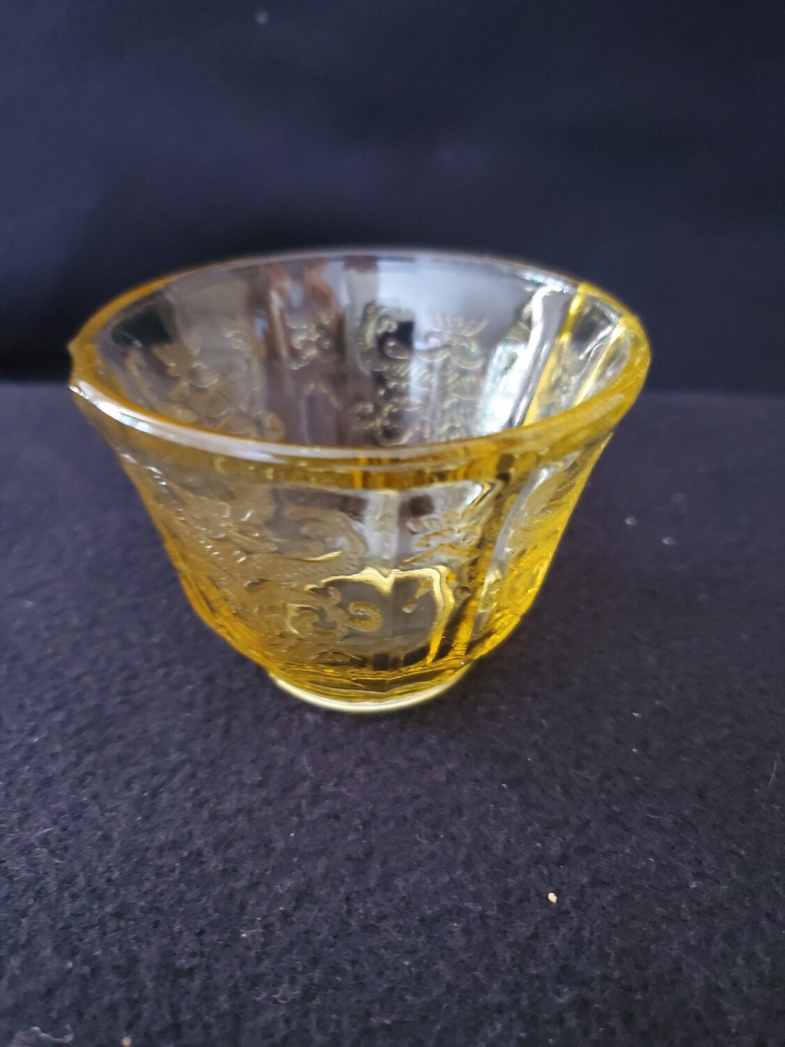 Vintage Amber Yellow Depression Glass, Jello Mold Cup, Madrid Pattern by Federal Glass. 2"