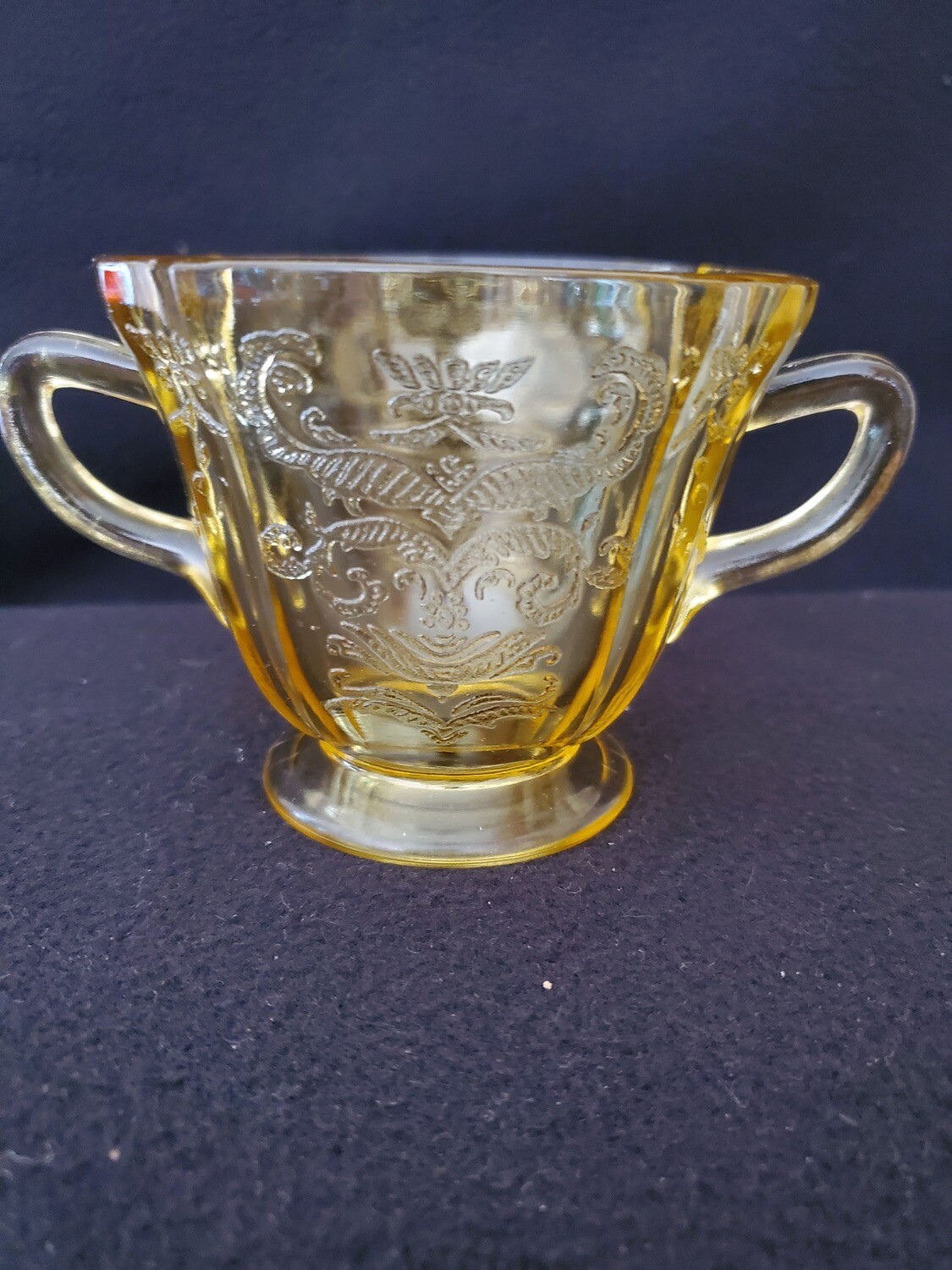 Vintage Amber Yellow Depression Glass, Sugar, Madrid Pattern by Federal Glass. 3 1/4"