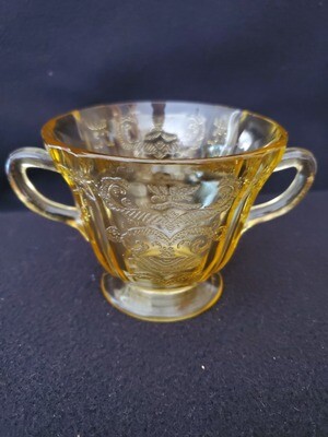 Vintage Amber Yellow Depression Glass, Sugar, Madrid Pattern by Federal Glass. 3 1/4"