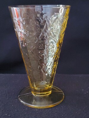 Vintage Amber Yellow Depression Footed Tumbler, Madrid Pattern by Federal Glass. 5 1/2" 10 Oz.,