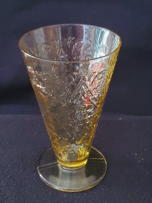 Vintage Amber Yellow Depression Footed Tumbler,  Madrid Pattern by Federal Glass. 5 1/2" 10 Oz.,