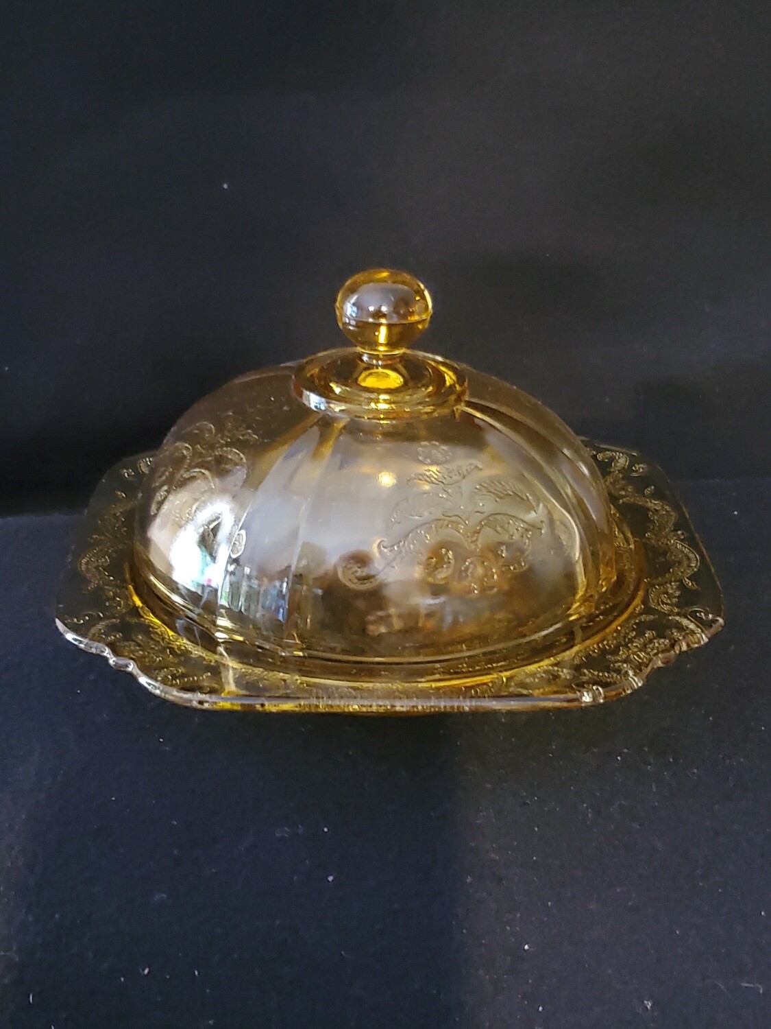 Vintage, Covered Butter Dish, Madrid Amber Depression Glass by Federal Glass