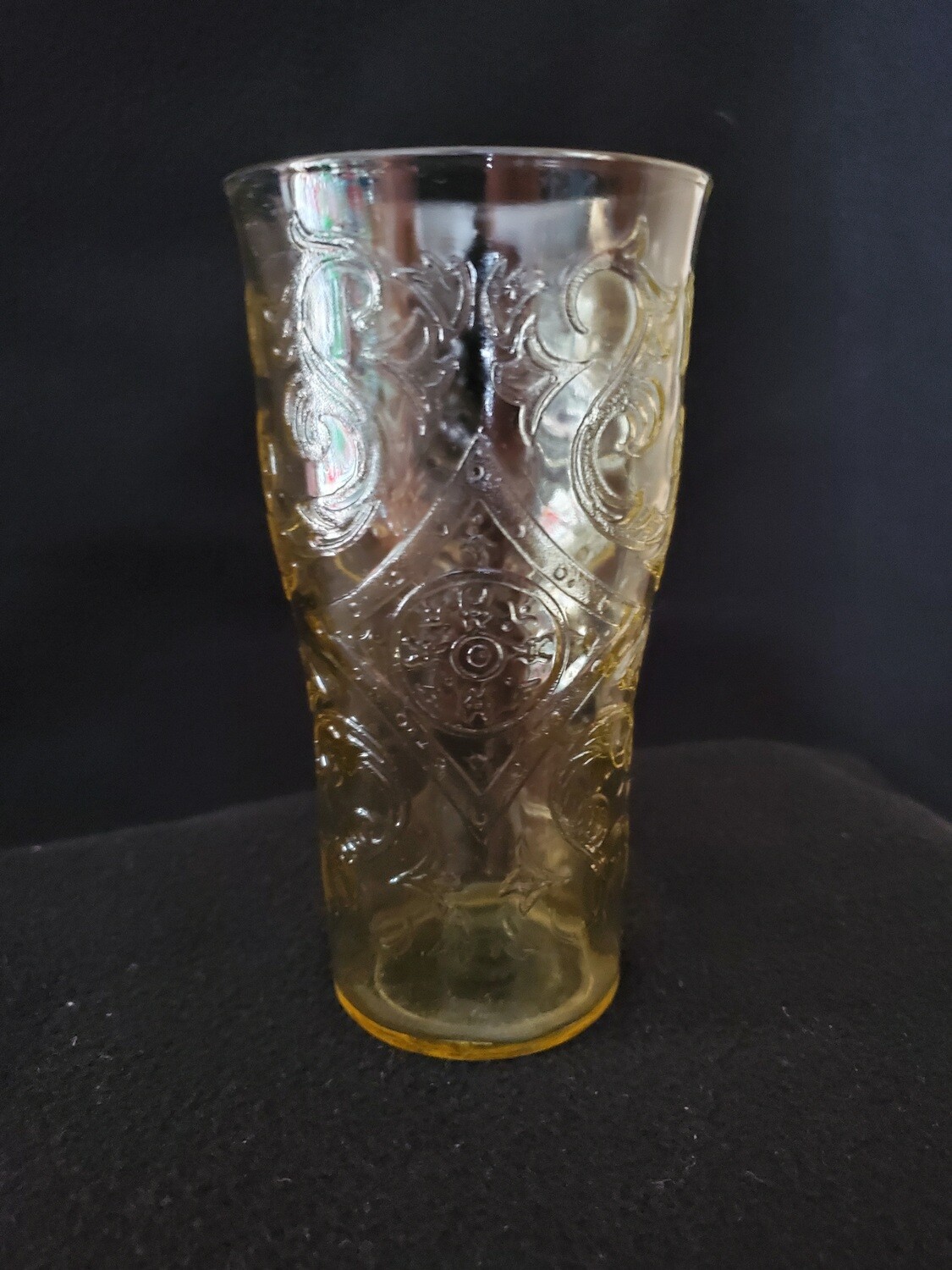 Vintage, Flat Iced Tea Glass, 5 1/2&quot; 12 oz., Straight Base, Madrid Amber Depression Glass by Federal Glass.
