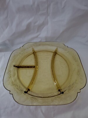 Vintage, Four Part Relish Dish 10 1/4", Madrid Amber Depression Glass by Federal Glass