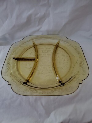 Vintage, Four Part Relish Dish 10 1/4", Madrid Amber Depression Glass by Federal Glass