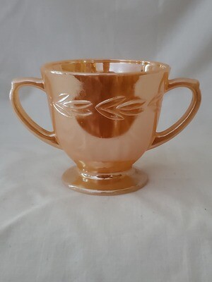 Fire King by Anchor Hocking-Cryst, Peach Lustre Laurel, Footed Open Sugar 3 1/4"