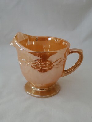 Fire King by Anchor Hocking-Cryst, Peach Lustre Laurel, Footed Creamer 3"