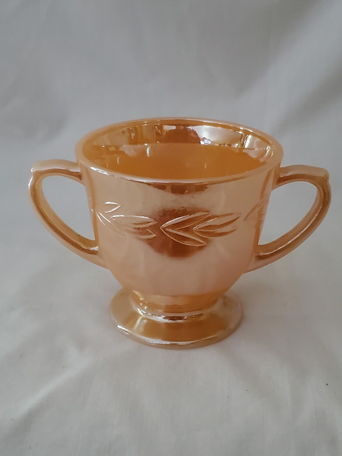 Fire King by Anchor Hocking-Cryst, Peach Lustre Laurel, Footed Open Sugar 3 1/4"