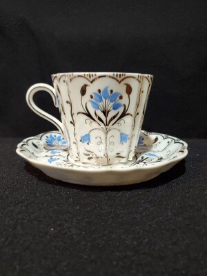 Wedgwood Bone China, Flat Demitasse Cup &amp; Saucer Set, Papyrus Blue and Silver