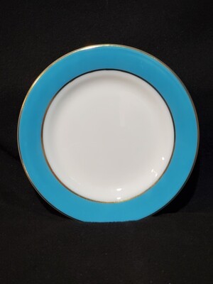 Pyrex, Salad Plate 8.25", Milk Glass, Turquoise Banded