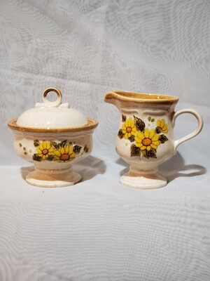 Mikasa Sugar Bowl w/lid &amp; Creamer, # EB 802 Sunny Side Pattern