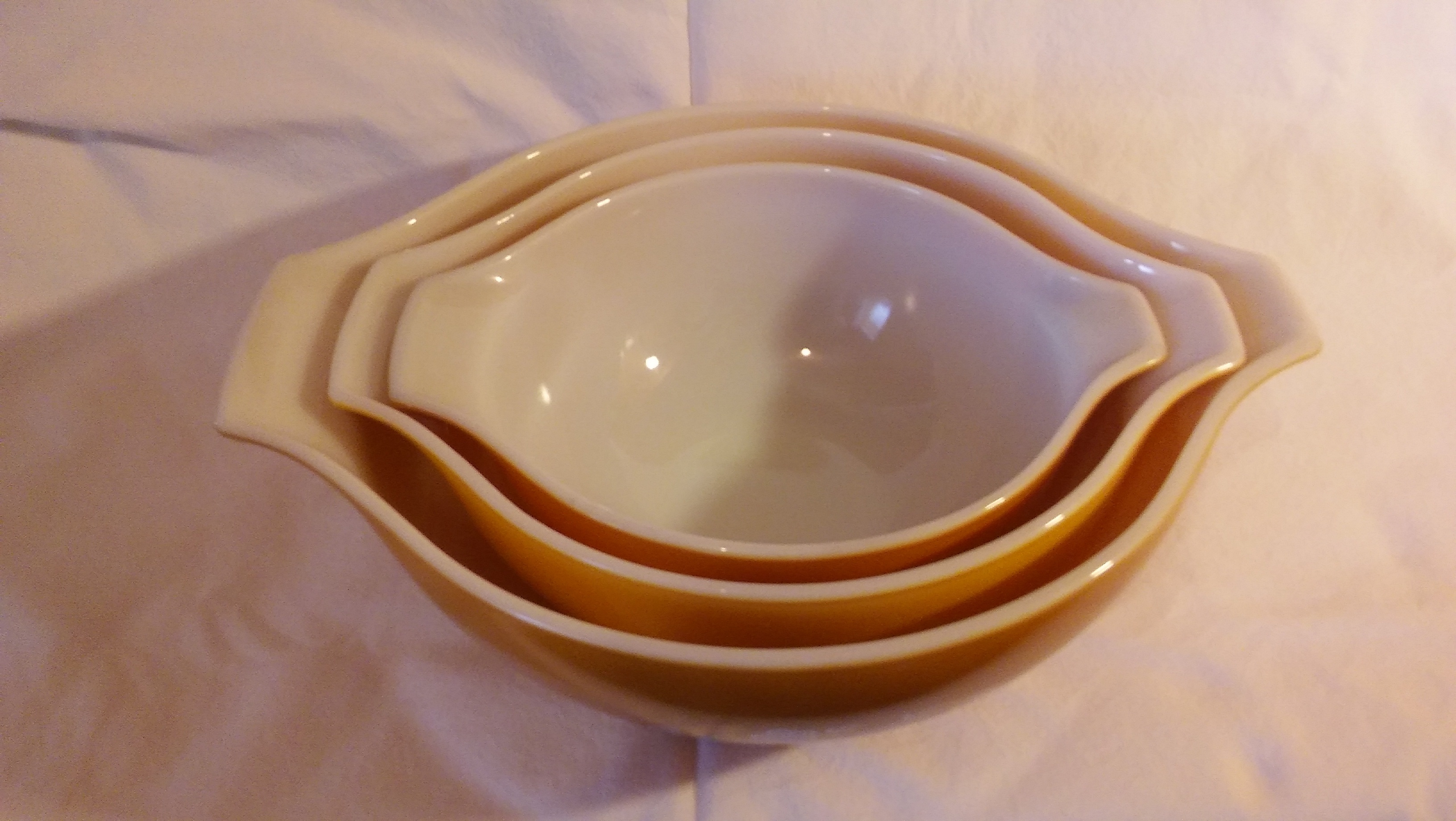 Vintage Pyrex Nesting Mixing Bowls, 442, 443, 444,  Butterfly Gold - 2 Pattern