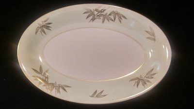 Noritake China 12" Oval Serving Platter, Pattern #5271, Gold Bamboo Leaves