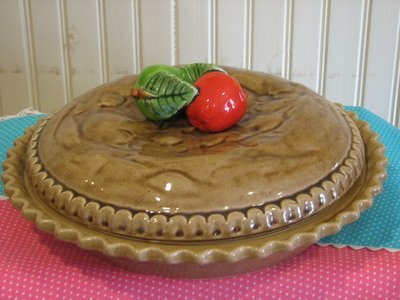 Vintage Stoneware Pie Keeper, Apples on Top, Inside Recipe Glazed on.
