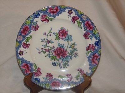 Spode RARE 1900's Regal Copeland 8.75" Luncheon Plate Creamware Blue Pink Flowers