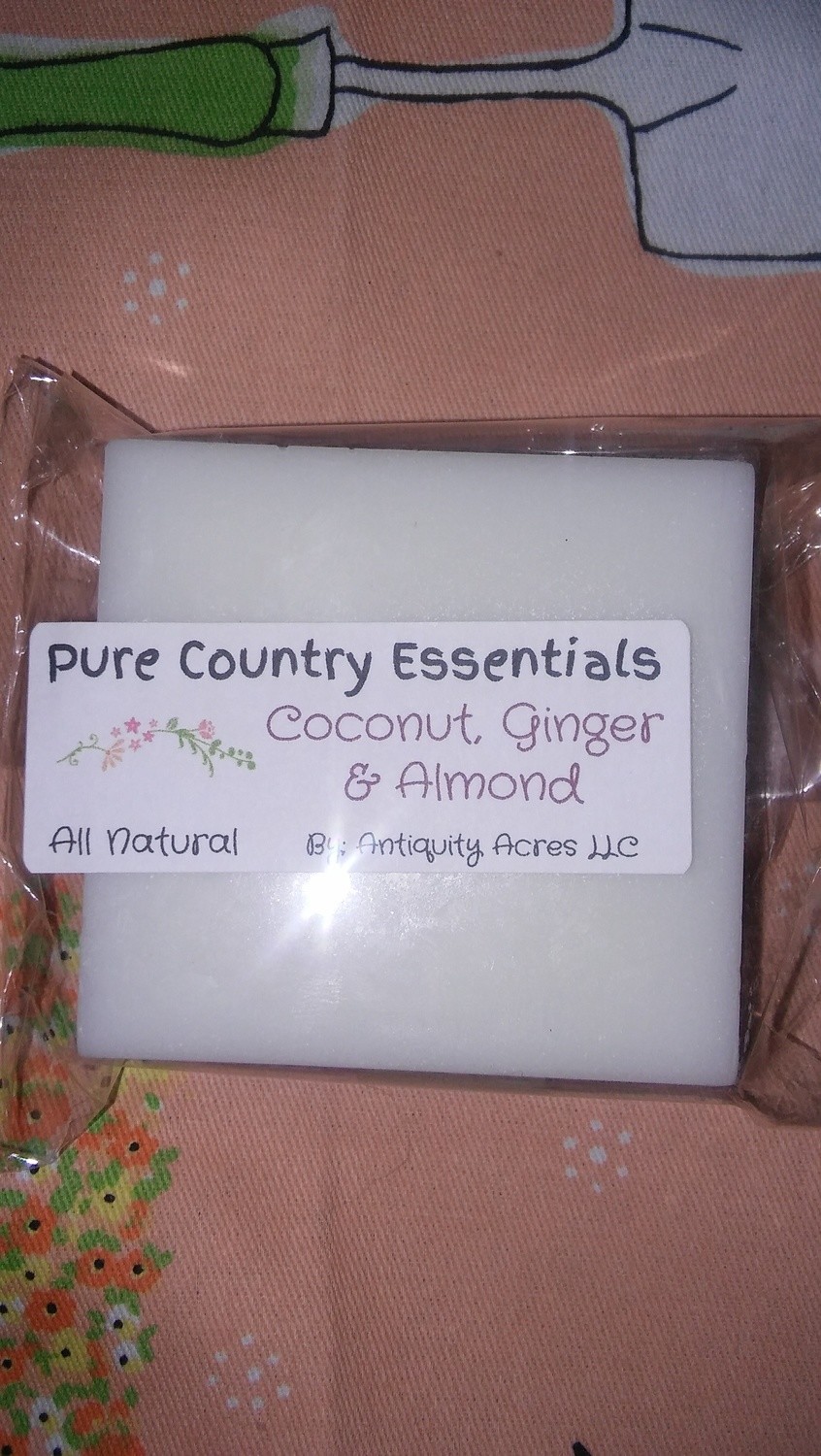 Pure Country Essentials Soap, Aloe Vera Glycerin, Coconut, Ginger &amp; Almond Fragrance, Square