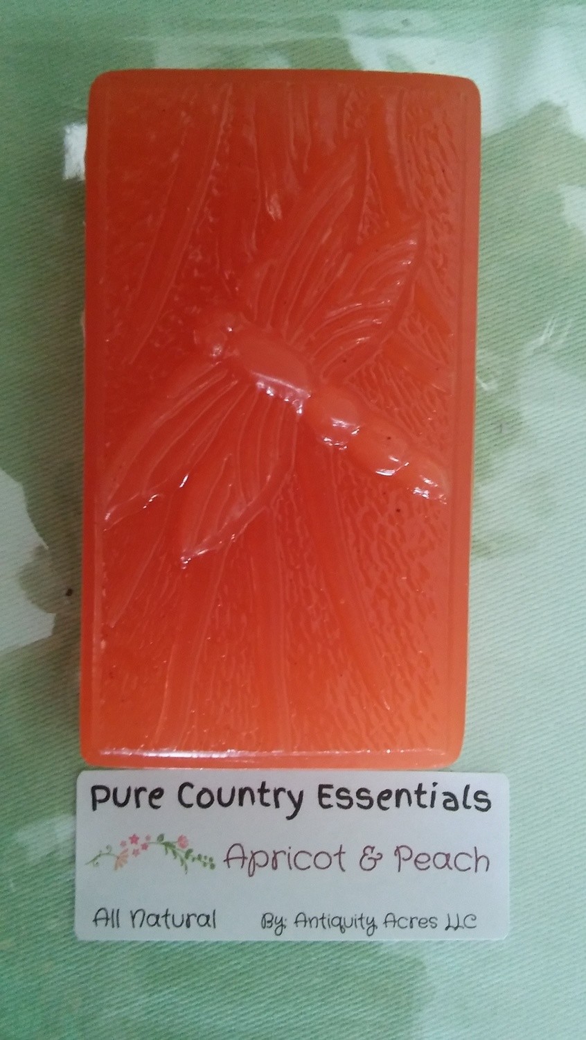 Pure Country Essentials Soap, Carrot Cucumber & Aloe Vera, Apricot & Peach Fragrance, Rectangle Dragonfly Design