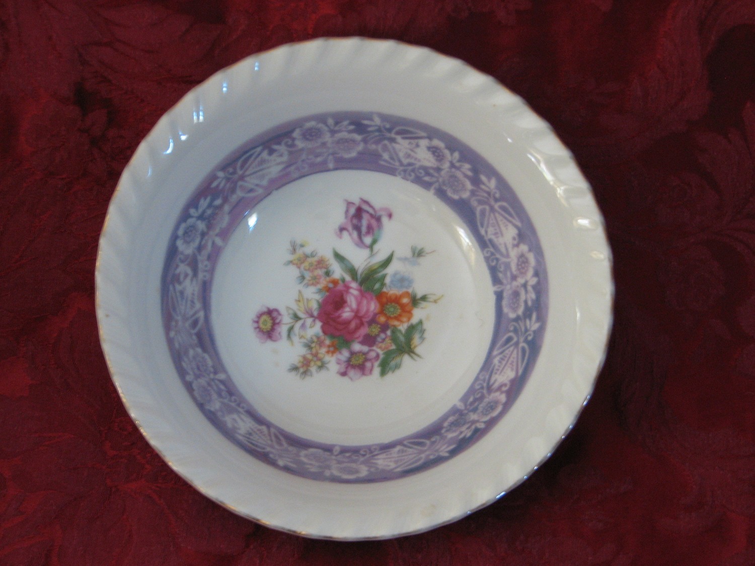 Vintage Serving Bowl, 7&quot; W/Scalloped Rim, Gold Edge &amp; Floral Design