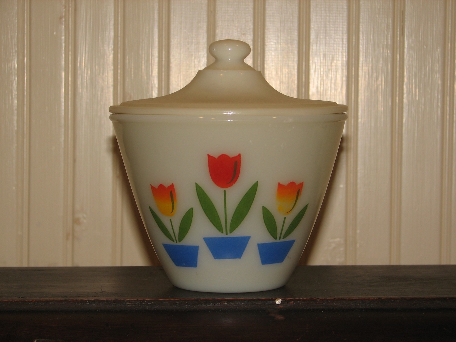 Fire King Grease Jar, Tulip Design