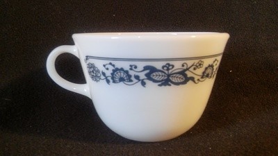 Pyrex, Flat Coffee Tea Cup, Blue Onion Pattern, Old Town Blue