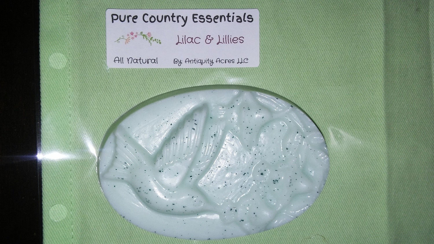 Pure Country Essentials Soap, Castile All Natural Glycerin, Lilac & Lillies Fragrance, Oval Hummingbird Design