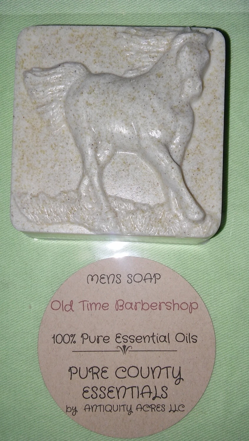 Pure Country Essentials Soap, Men&#39;s Soap, Oatmeal, Old Time Barbershop Fragrance,  Square Horse Design