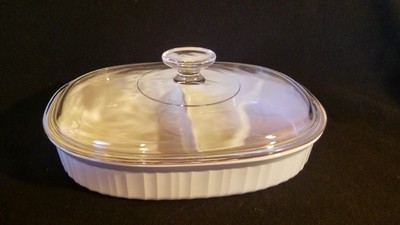 Corning Ware, Oval Covered Divided Casserole Dish, French White Pattern
