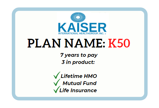 Plan K50 - 
Php 1,136,266 Projected Cash Value at age 60 with Php 50,000/year LIFETIME Health Coverage