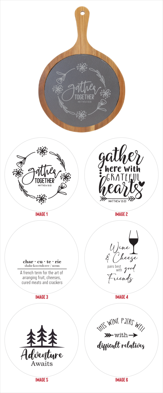 Round Acacia Wood/Slate Serving Board - Stock Images
