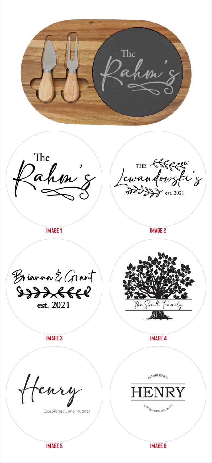 Oval Acacia Wood/Slate Cheese Set - Name Personalization