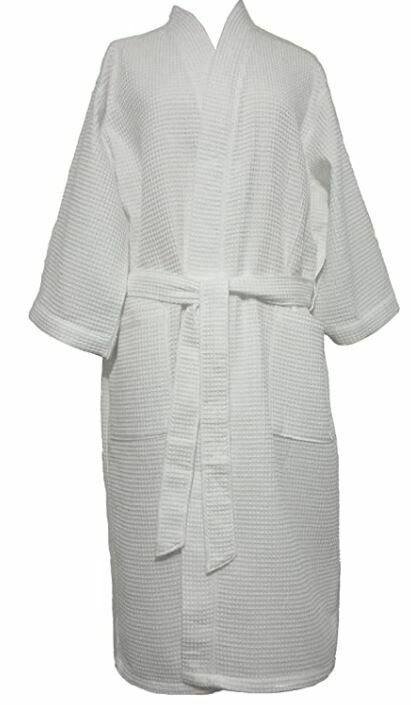 Waffle Kimono White Robe Personalized Customized Monogram Cotton Blend Custom Embroider Hotel Style Spa Bath Pool
